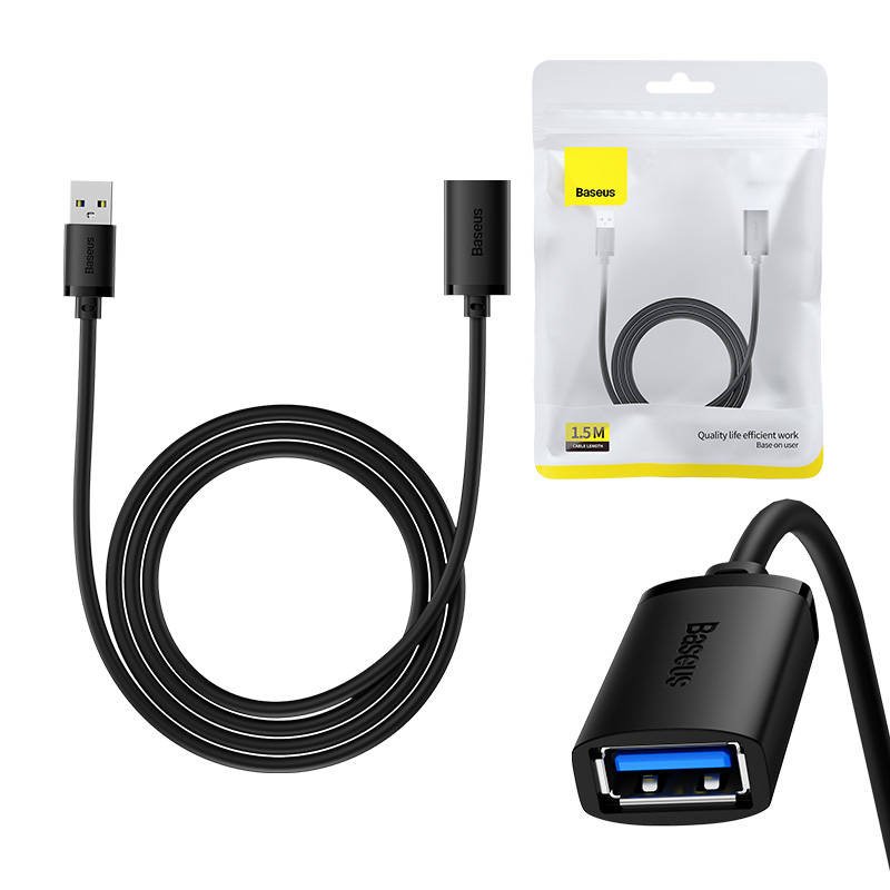 USB 3.0 pratęsimo kabelis Baseus male į female, AirJoy serija, 1.5m (juodas)