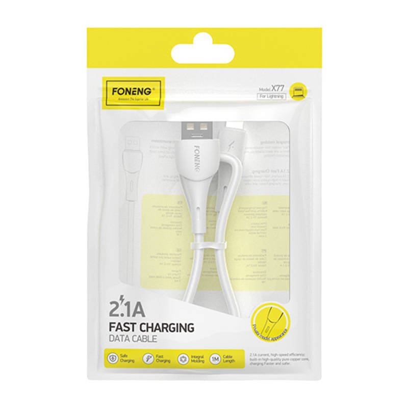 USB ir Lightning kabelis Foneng X77, 2,1 A, 1 m (baltas)