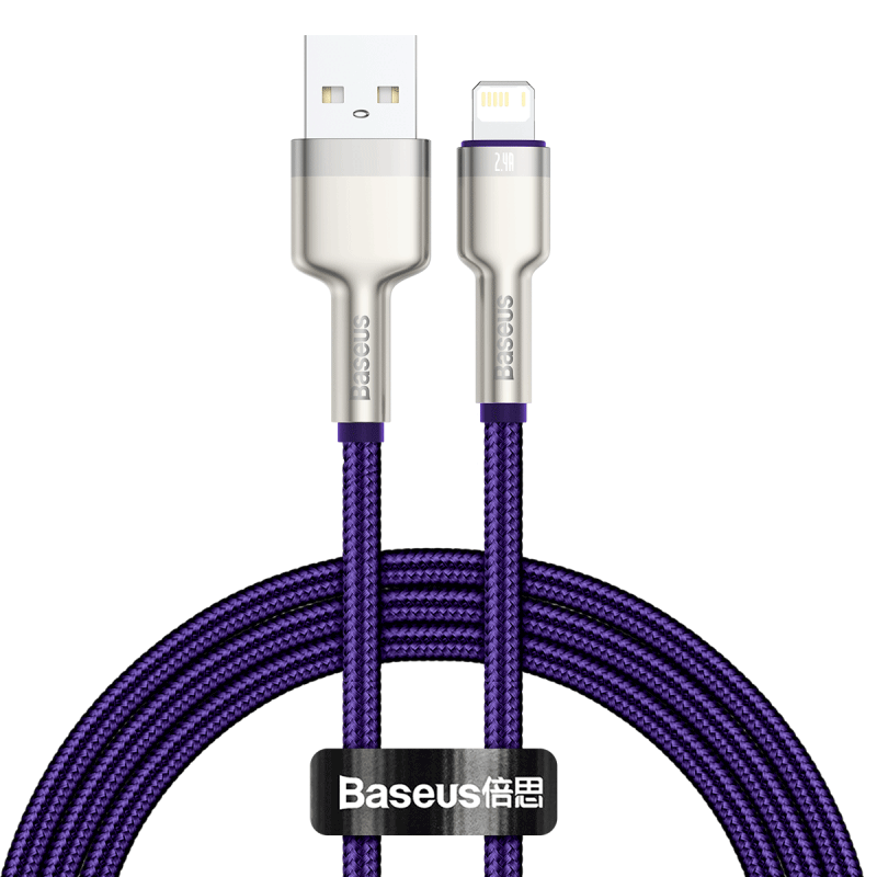 USB laidas Lightning Baseus Cafule, 2,4 A, 1 m (violetinis)