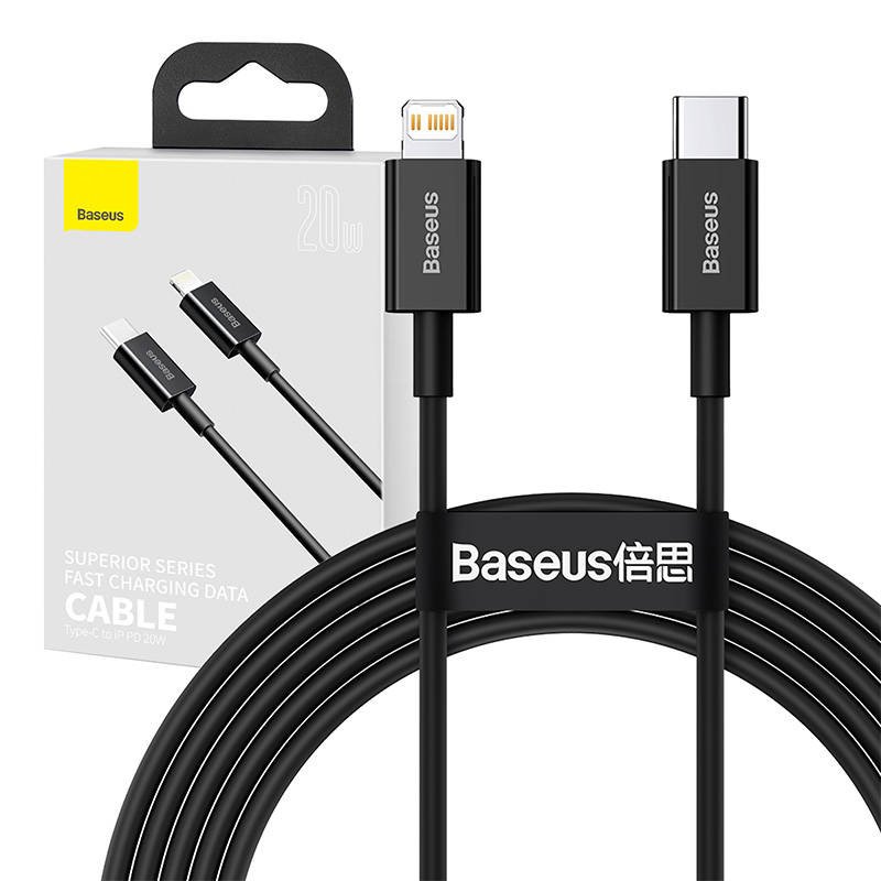 Baseus Superior serijos kabelis USB-C į iP, 20 W, PD, 2 m (juodas)