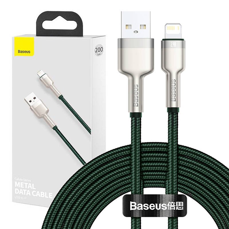 USB laidas Lightning Baseus Cafule, 2,4A, 2 m (žalias)