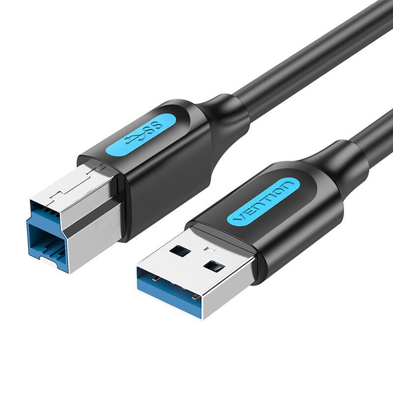 USB 3.0 A į B spausdinimo kabelis Vention COOBI 2A 3m (Juodas PVC)
