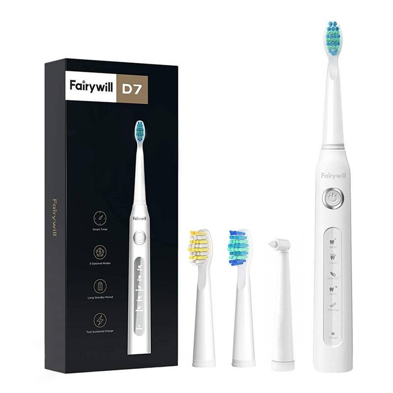 Ultragarsinis dantų šepetėlis su antgalių rinkiniu FairyWill FW507 (baltas)