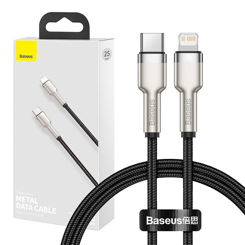 USB-C laidas Lightning Baseus Cafule, PD, 20W, 0,25 m (juodas)