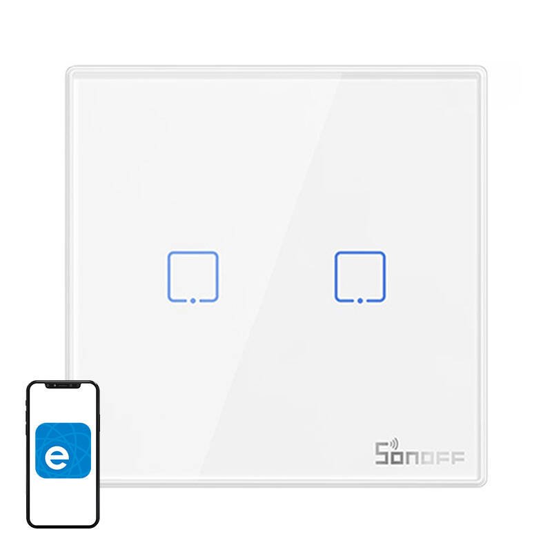Išmanusis bevielis sieninis jungiklis Sonoff T2EU2C-RF 433MHz (2 kanalai)
