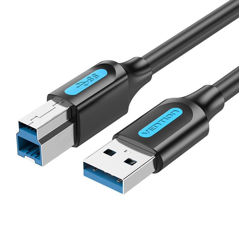 USB 3.0 A į B spausdinimo kabelis Vention COOBF 2A 1m (Juodas PVC)