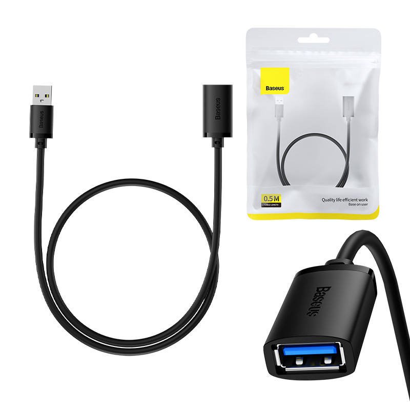 USB 3.0 pratęsimo kabelis Baseus male į female, AirJoy serija, 0.5m (juodas)