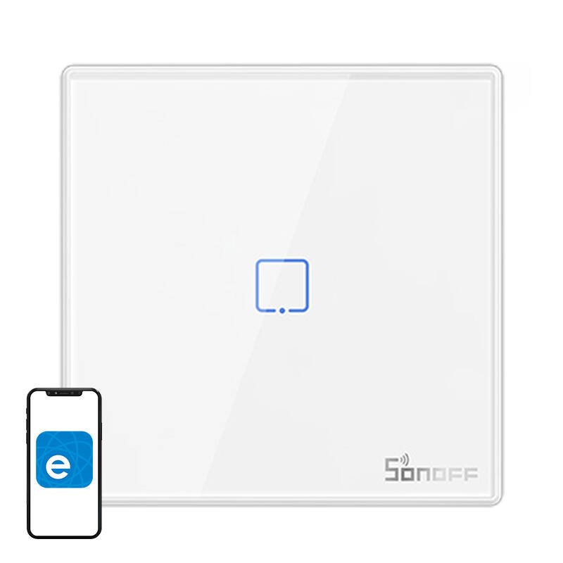 Išmanusis bevielis sieninis jungiklis Sonoff T2EU1C-RF 433MHz (1 kanalas)