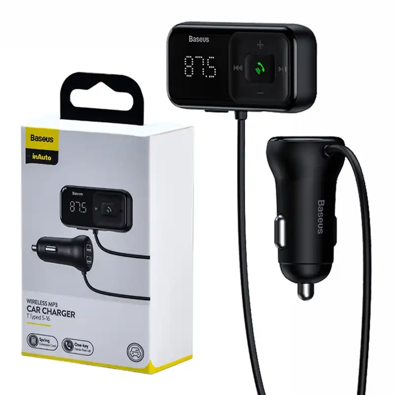 Automobilio Bluetooth MP3 grotuvas + įkroviklis Baseus T formos S-16 Juodas OS