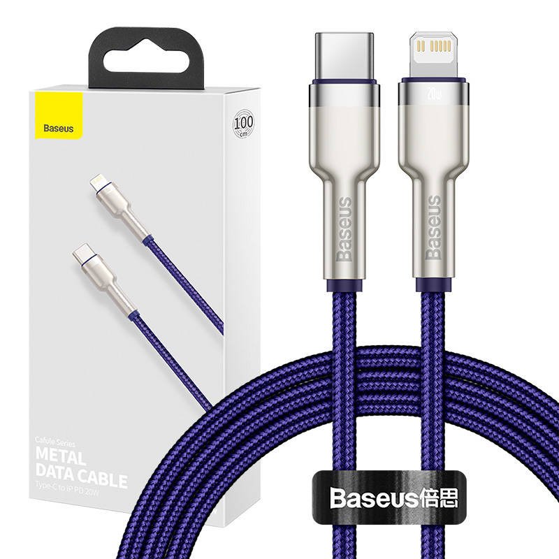 USB-C laidas Lightning Baseus Cafule, PD, 20 W, 1 m (violetinis)