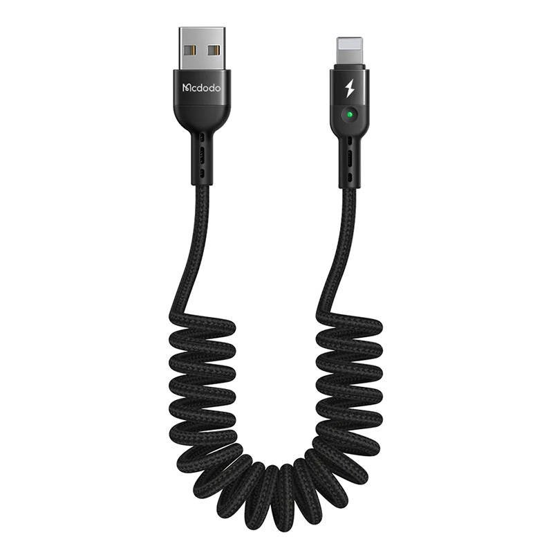 USB ir Lightning kabelis, Mcdodo CA-6410, spyruoklinis, 1,8 m (juodas)