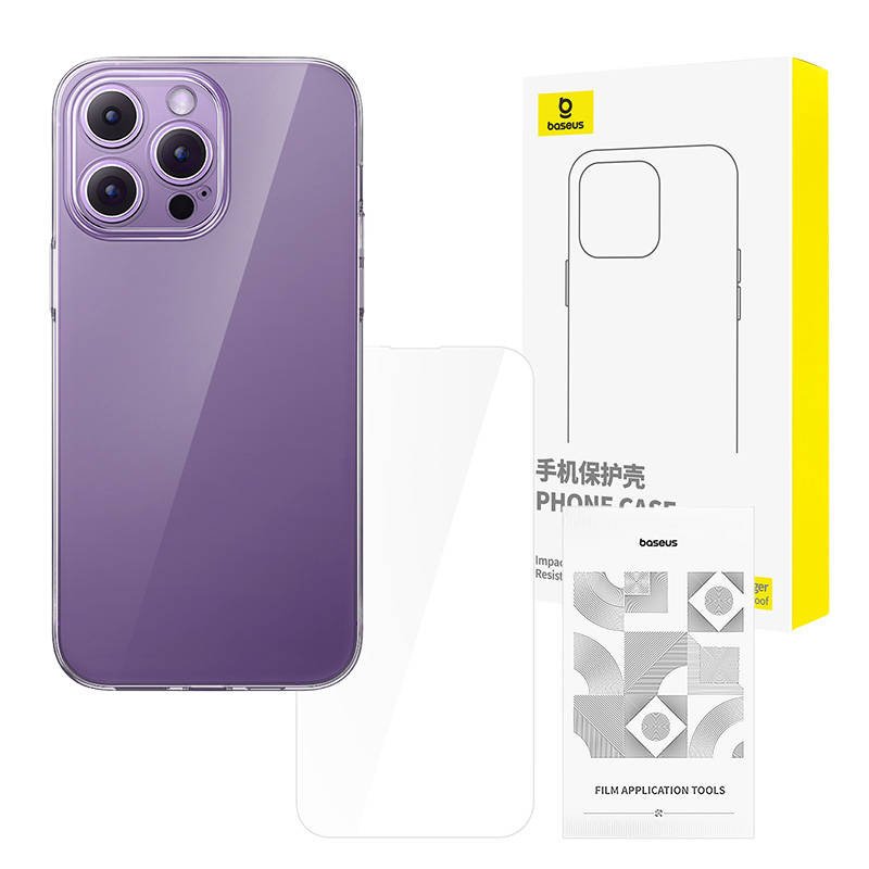 Skaidrus dėklas Baseus iPhone 14 Pro + grūdintas stiklas