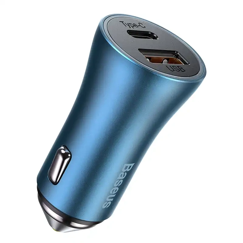 Baseus Golden Contactor Pro automobilinis įkroviklis, USB + USB-C, QC4.0+, PD, SCP, 40 W (mėlynas)