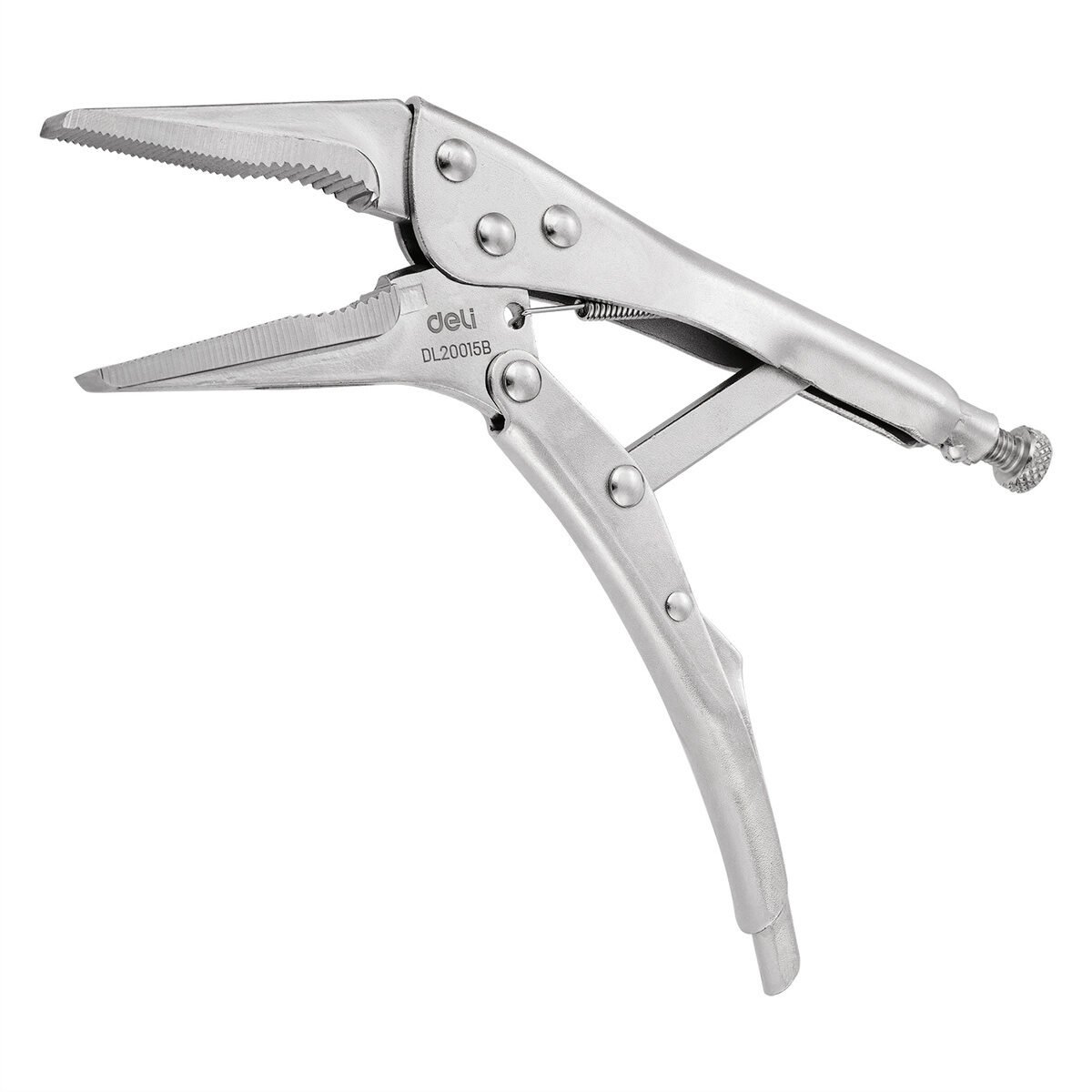 Ilgos nosies fiksuojamos replės 9” Deli Tools EDL20015B (sidabrinės)
