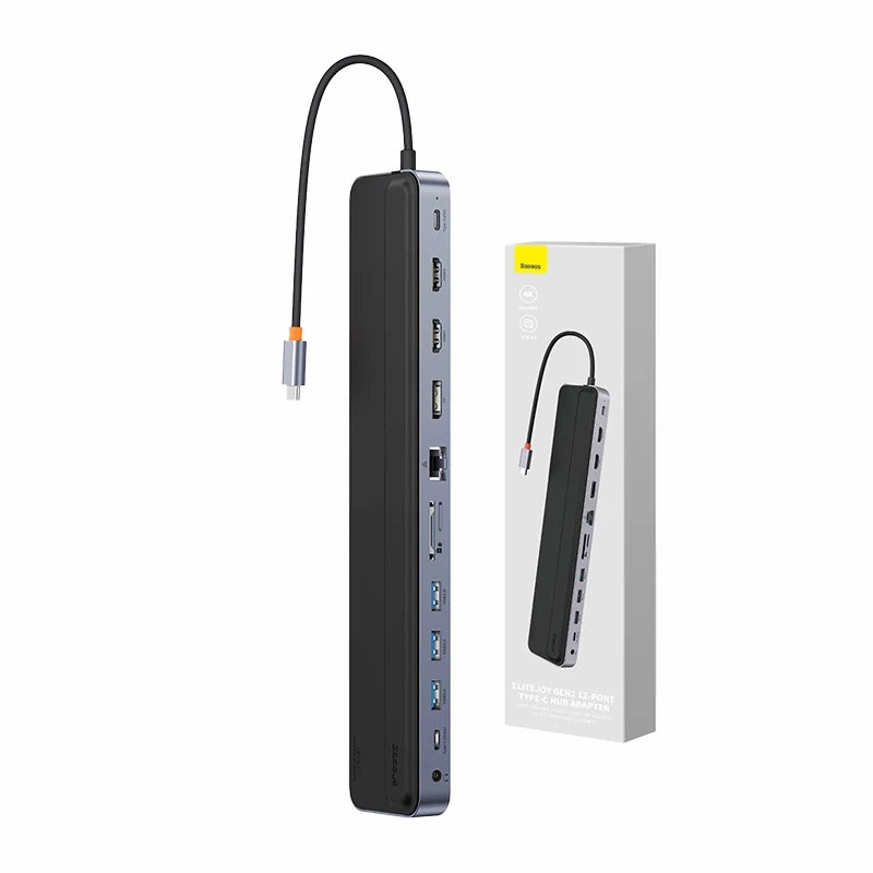 Hub 12w1 Baseus EliteJoy Gen2 serija USB-C į 2xHDMI+ 3xUSB 3.0+ PD+ DP+ SD/TF+ RJ45+Type-C+ 3.5mm (tamsiai pilkas)
