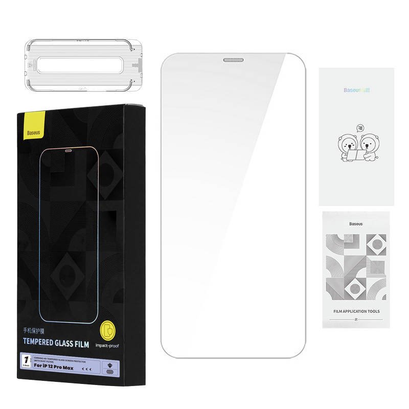 Apsauginis grūdintas stiklas Baseus 0,4 mm Iphone 12 Pro MAX + valymo rinkinys