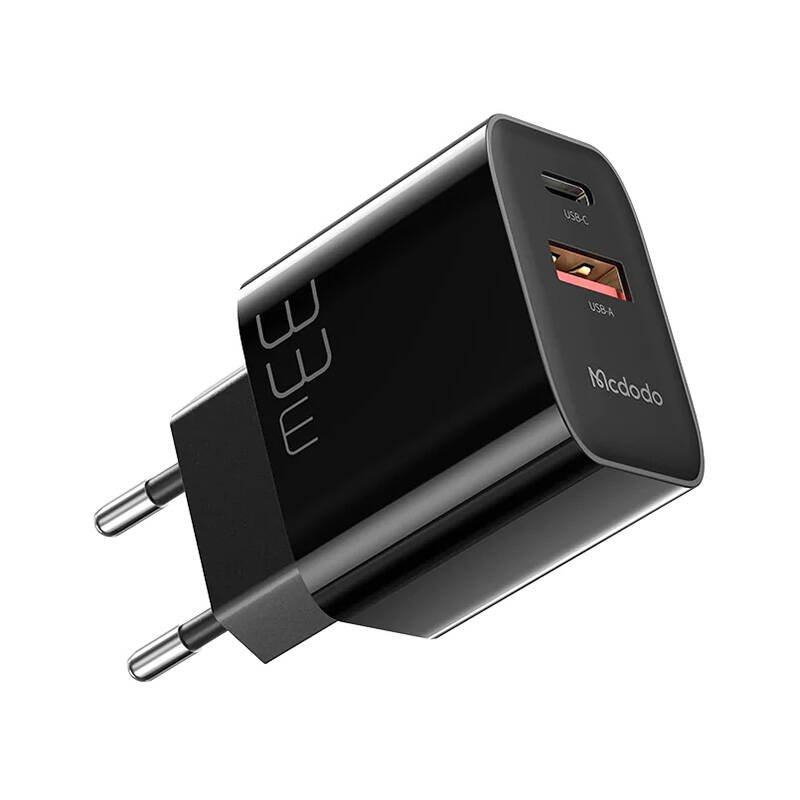 Sieninis įkroviklis Mcdodo CH-0922 USB + USB-C, 33W + USB-C kabelis (juodas)