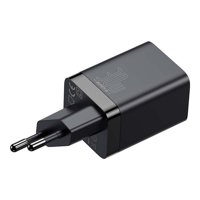 Baseus Super Si Pro greitasis įkroviklis USB + USB-C 30W (juodas)