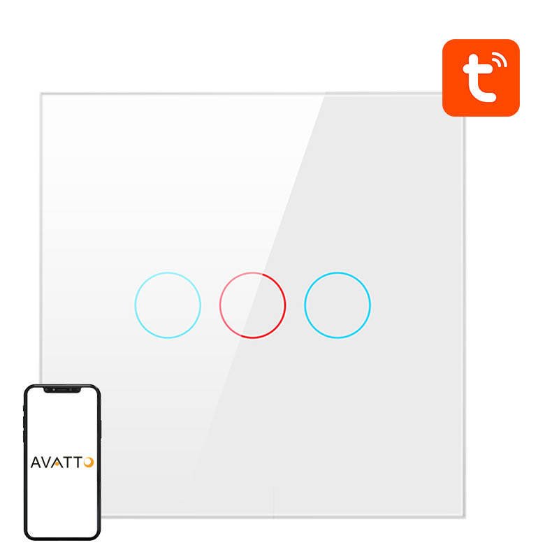 Išmanusis šviesos jungiklis ZigBee Avatto ZTS02-EU-W3 3 kanalų TUYA (baltas)