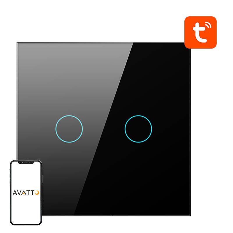 Išmanusis šviesos jungiklis ZigBee Avatto ZTS02-EU-B2 2 kanalų TUYA (juodas)