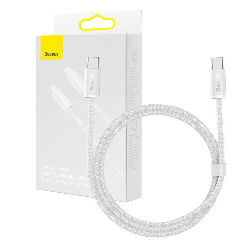 Baseus kabelis iš USB-C į USB-C, 100 W, 1 m (baltas)