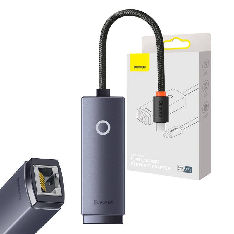 Tinklo adapteris Baseus Lite Series USB-C į RJ45 (pilkas)