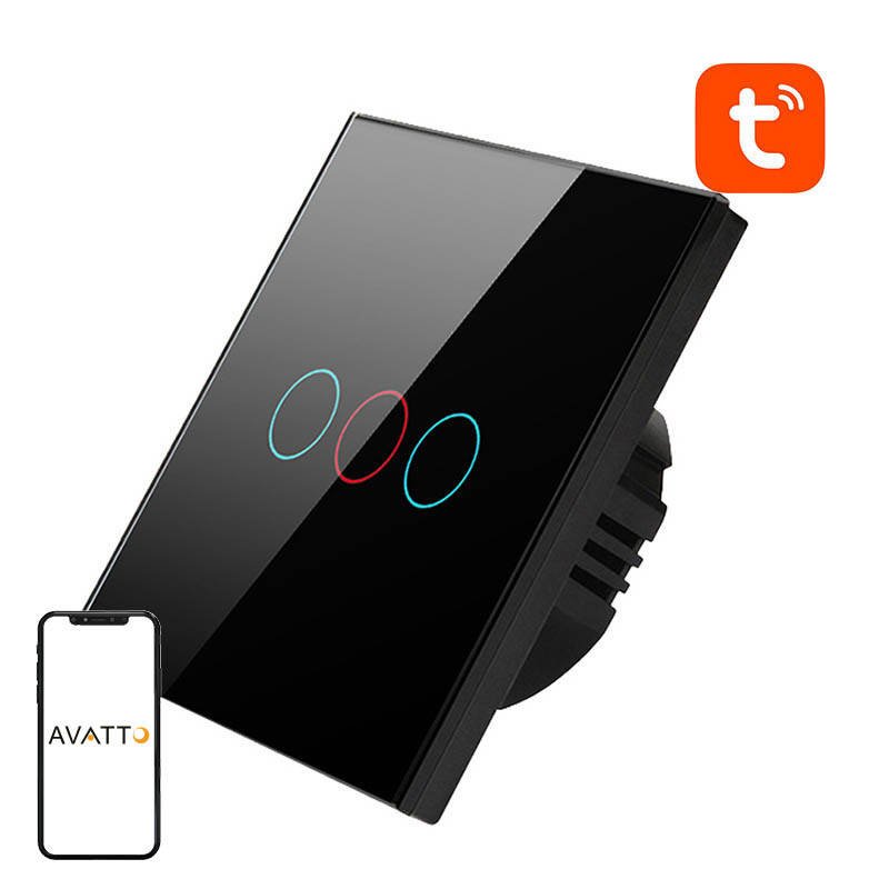 Išmanusis šviesos jungiklis WiFi Avatto TS02-EU-B3 3 kanalų TUYA (juodas)