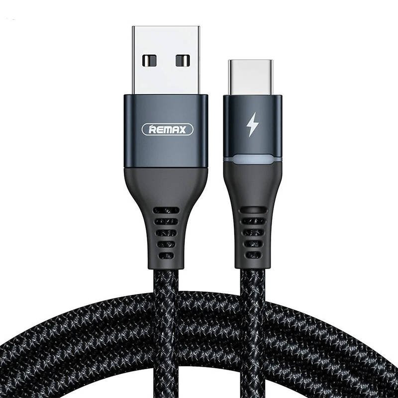 Kabelis USB-C Remax Colorful Light, 1 m, 2,4 A (juodas)