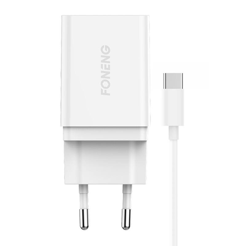 Greitasis įkroviklis Foneng 1x USB K300 18W + USB į USB-C laidas