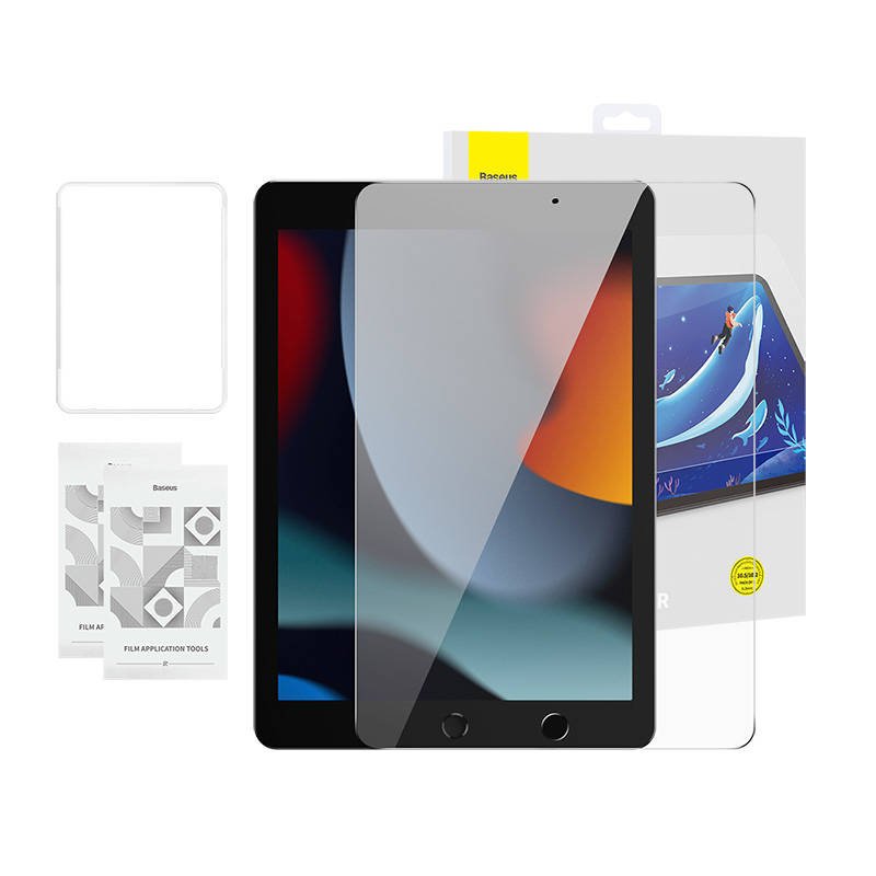 Grūdintas stiklas Baseus Crystal 0,3 mm, skirtas iPad Pro/Air3/ 10,2 iPad 7/8/9 (2 vnt.) + valymo rinkinys