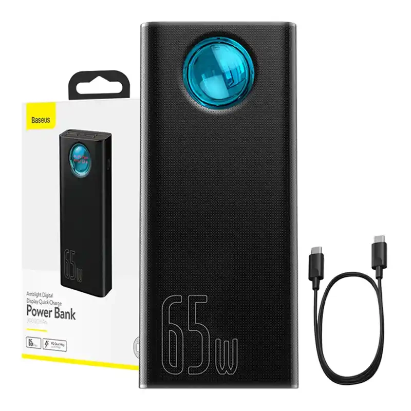 Išorinė baterija Baseus Amblight 30000 mAh, 4xUSB, USB-C, 65 W (juodas)