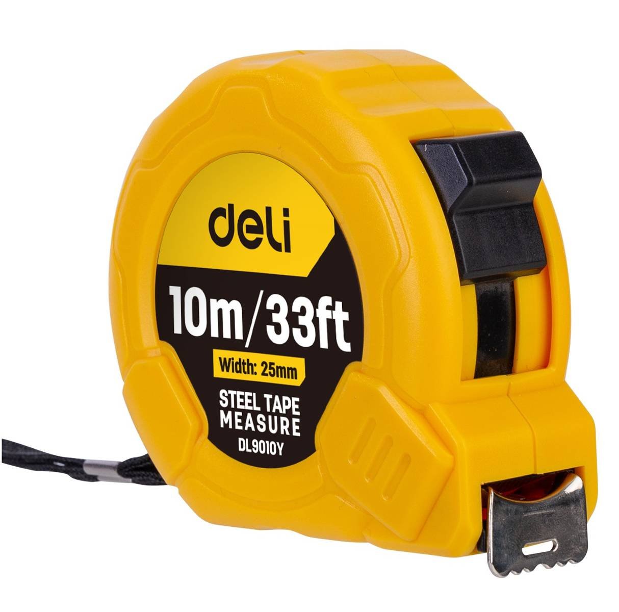 Plieninė matavimo ruletė 10m/25mm Deli Tools EDL9010Y (geltonas)