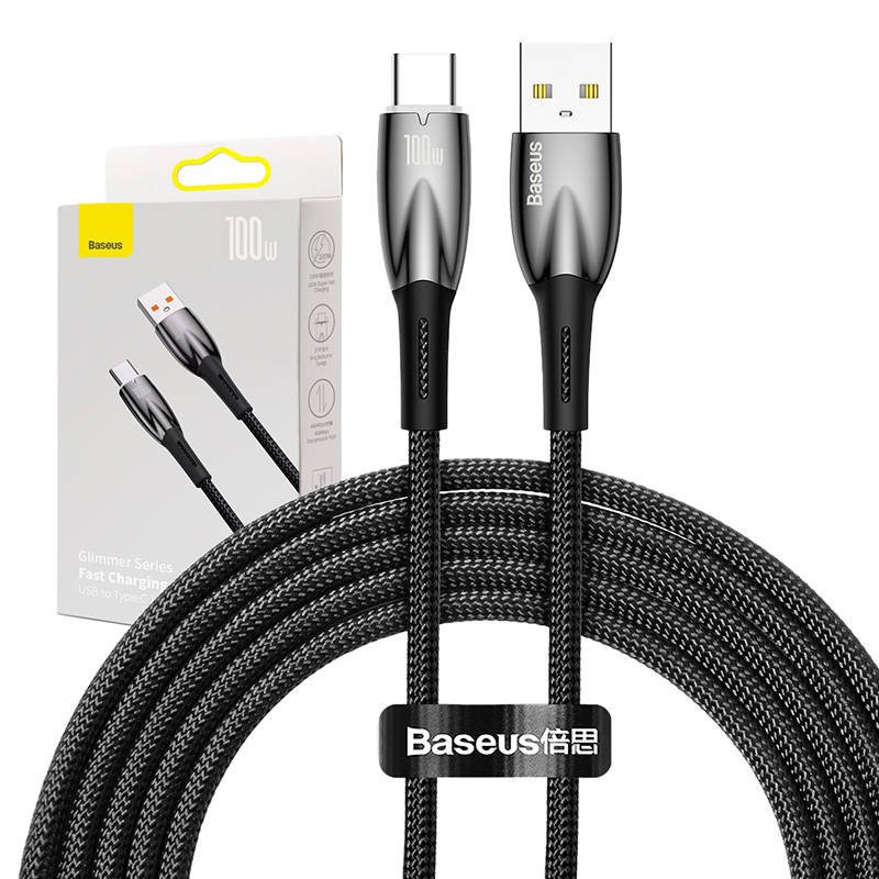 USB kabelis, skirtas USB-C Baseus Glimmer Series, 100 W, 2 m (juodas)