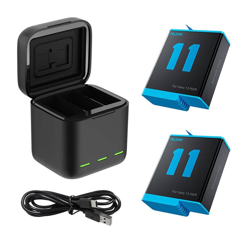 Telesin 3 lizdų įkroviklio dėžutė GoPro Hero 9 / Hero 10 / Hero 11 / Hero 12 + 2 baterijos (GP-BNC-901)