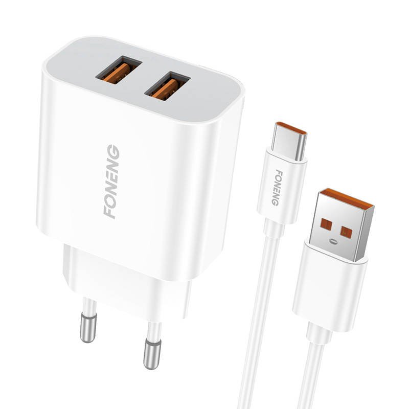Greitasis įkroviklis Foneng 2x USB EU45 12W + C tipo USB kabelis