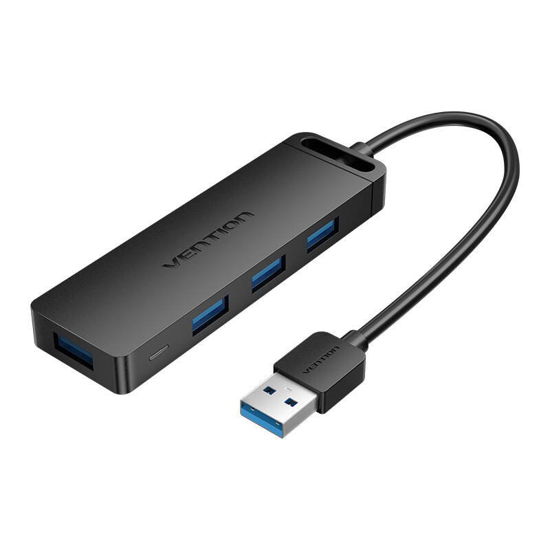 USB 3.0 4-Port hubas su maitinimo adapteriu Vention CHLBF 1m, juodas
