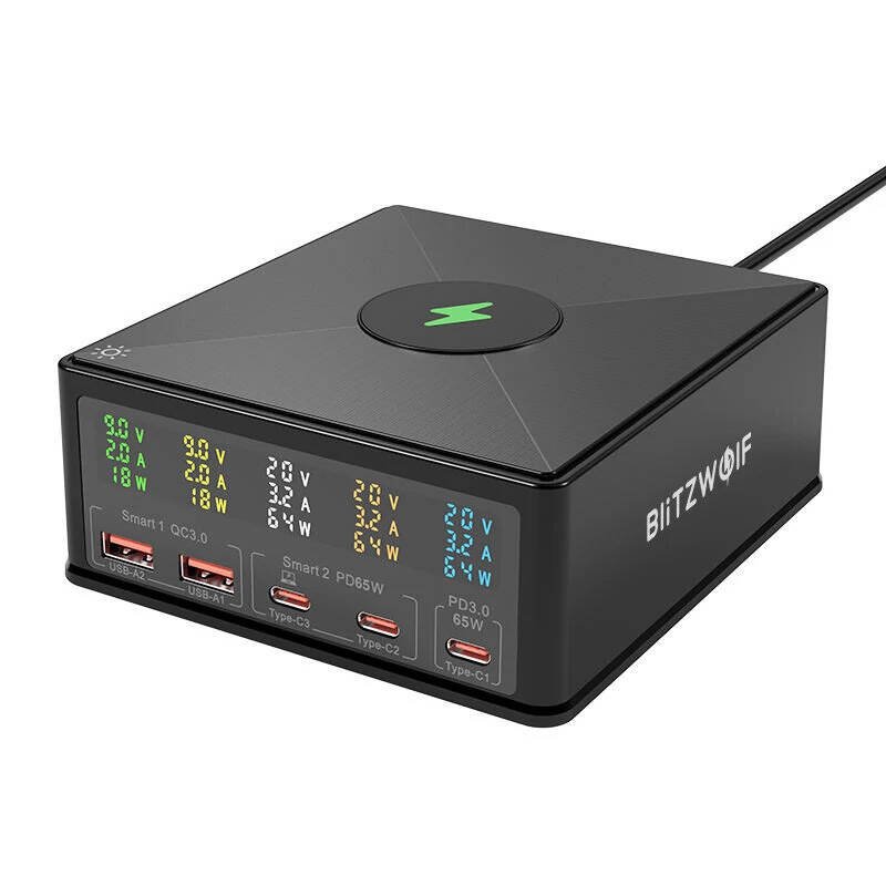 Įkroviklis Blitzwolf 868H, 2xUSB-A, 3xUSB type-C, 160 W (juodas)