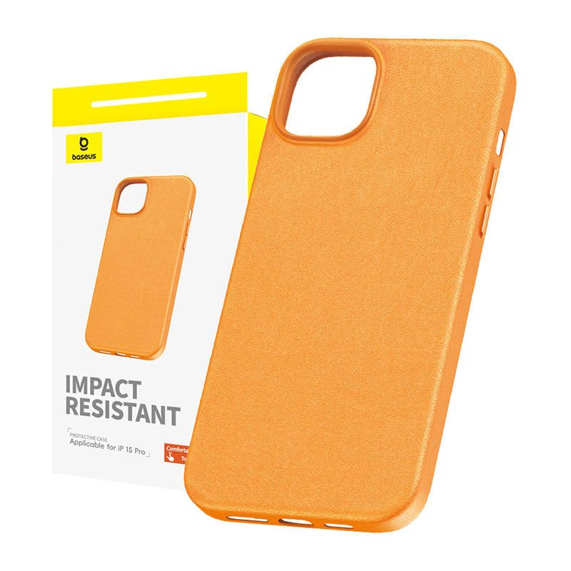 Telefono dėklas iPhone 15 Pro Baseus Fauxther Series (oranžinis)