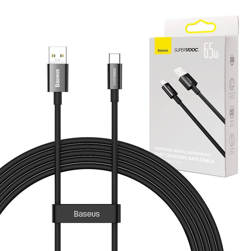 Baseus Superior serijos kabelis USB į USB-C, 65 W, PD, 2 m (juodas)