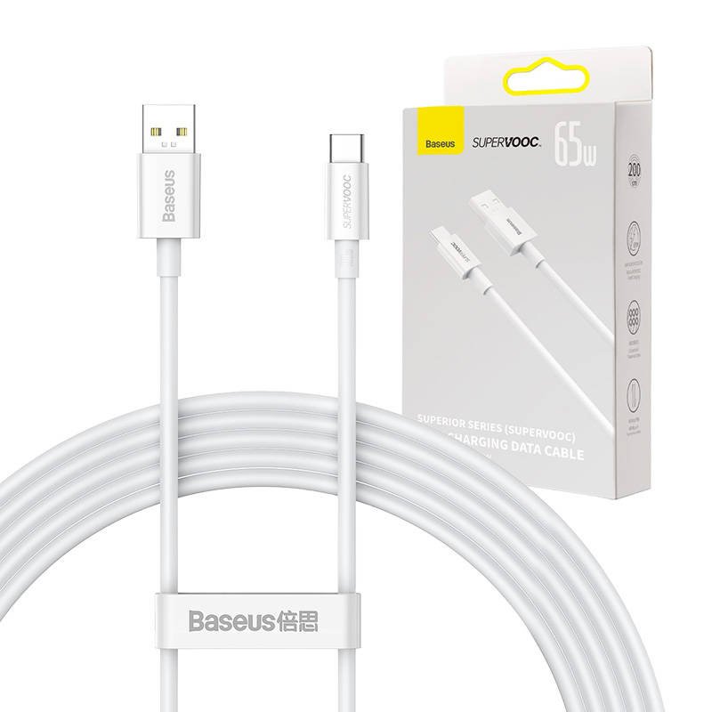 Baseus Superior serijos USB kabelis į USB-C, 65 W, PD, 2 m (baltas)