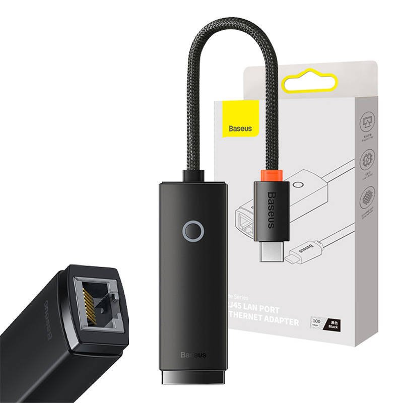 Baseus Lite Series USB-C į RJ45 tinklo adapteris, 100Mbps (juodas)