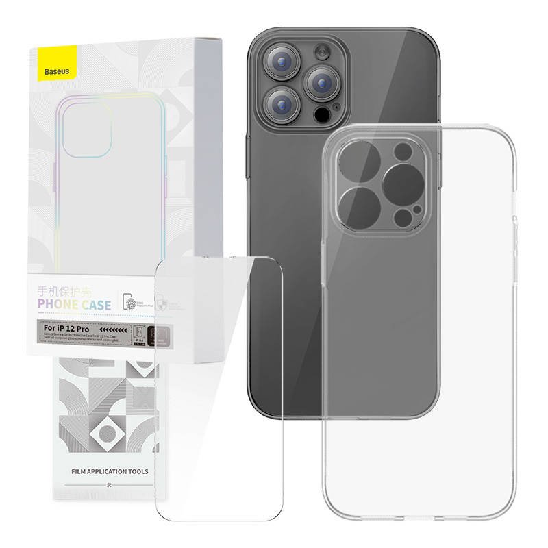Permatomas dėklas ir grūdinto stiklo rinkinys Baseus Corning iPhone 12 Pro