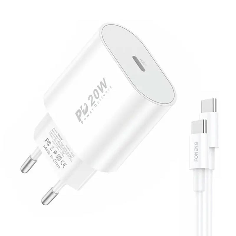 Greitasis įkroviklis Foneng 1x USB EU39 20W + C tipo USB laidas