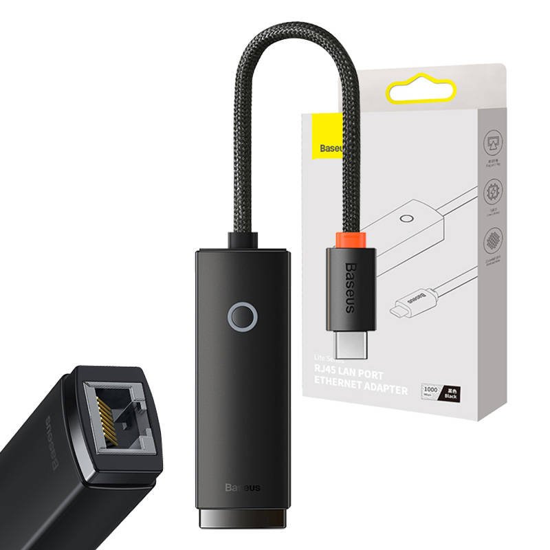 Tinklo adapteris Baseus Lite Series USB-C į RJ45 (juodas)