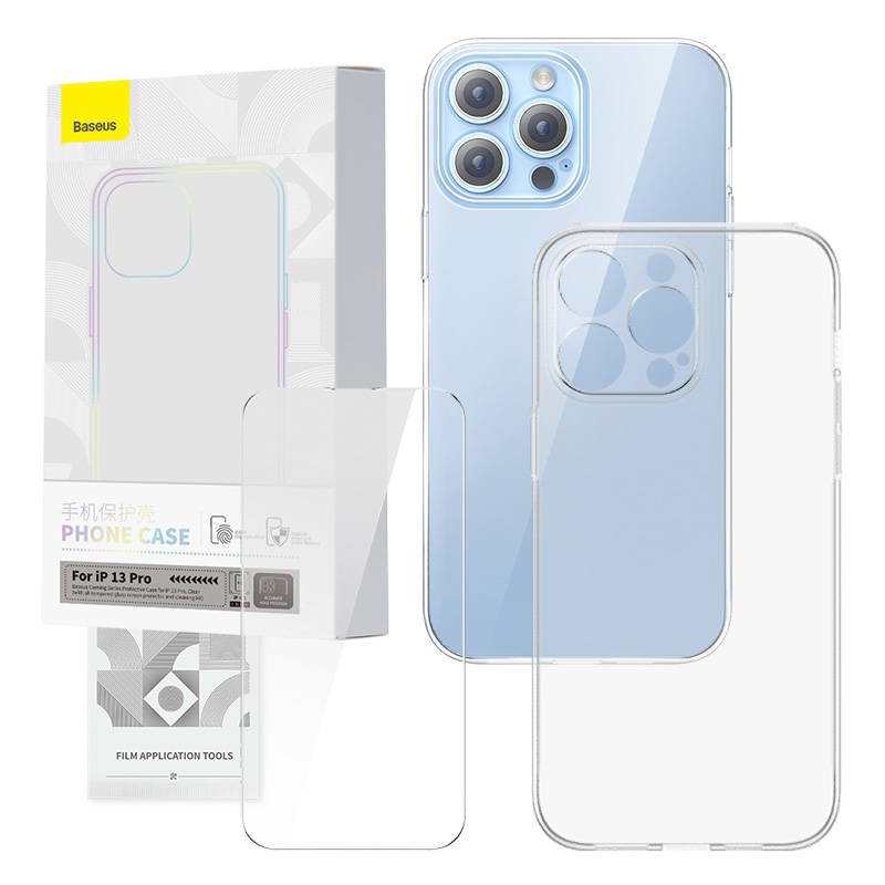 Permatomas dėklas ir grūdinto stiklo rinkinys Baseus Corning iPhone 13 Pro