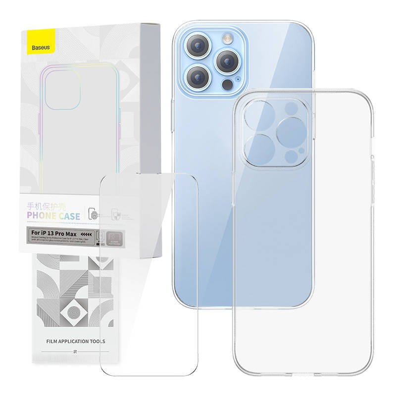Permatomas dėklas ir grūdinto stiklo rinkinys Baseus Corning, skirtas iPhone 13 Pro Max