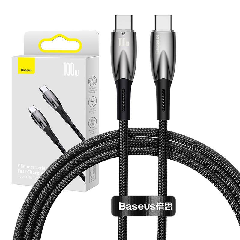 USB-C laidas, skirtas USB-C Baseus Glimmer Series, 100 W, 1 m (juodas)