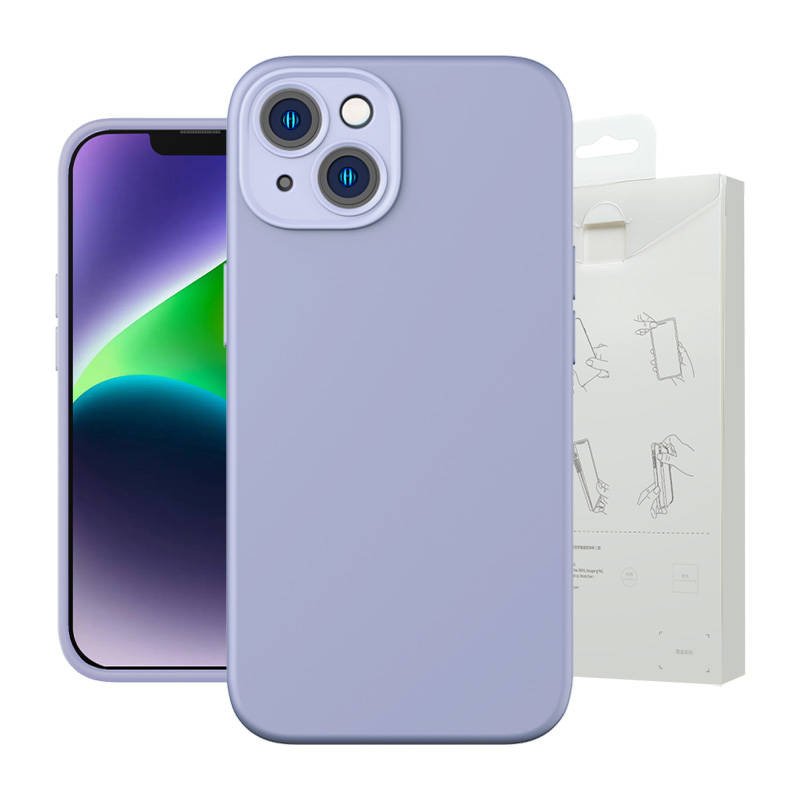 Baseus Liquid Silica Gel Case for iPhone 14 Plus (levandų spalvos)+ grūdintas stiklas + valymo rinkinys