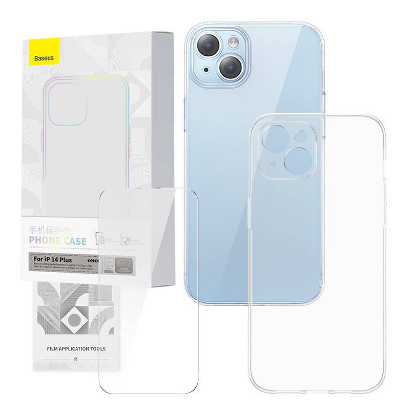 Skaidrus dėklas ir grūdinto stiklo rinkinys Baseus Corning, skirtas iPhone 14 Plus