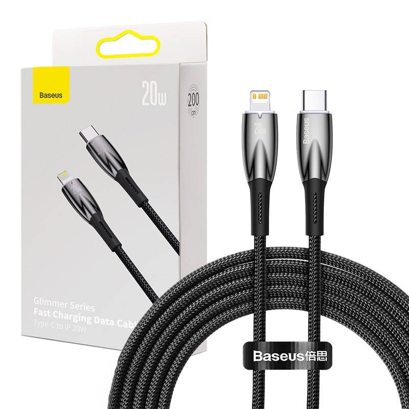 USB-C kabelis, skirtas Lightning Baseus Glimmer serijai, 20 W, 2 m (juodas)